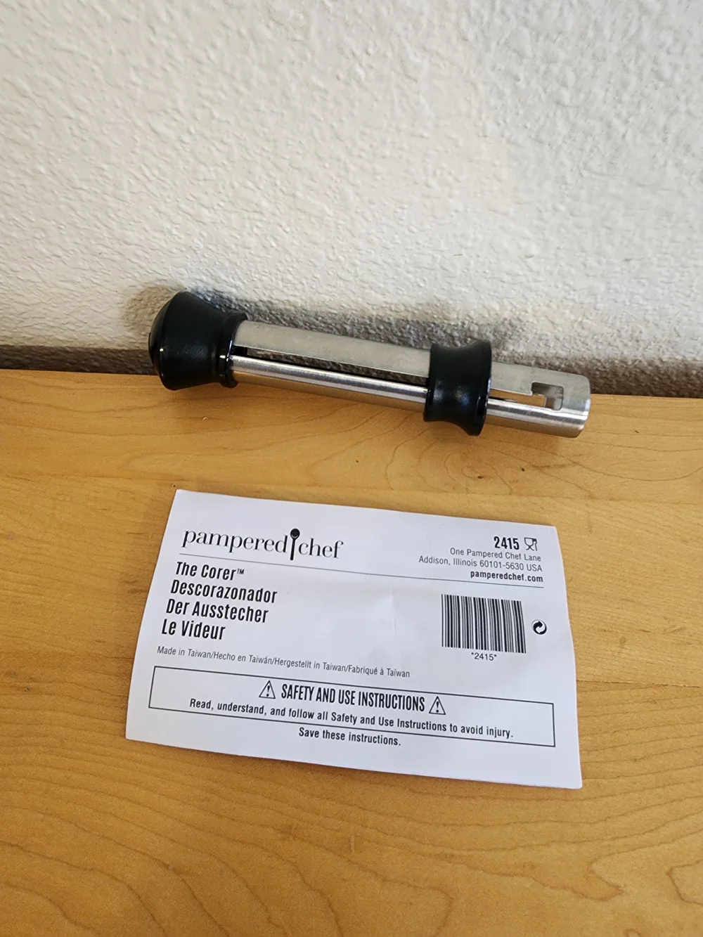 Pampered Chef The Corer Stainless Steel and Black Plastic Apple Corer